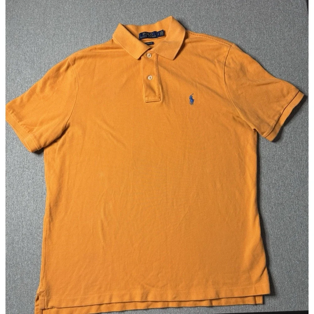 Polo Ralph Lauren Men's Med. Orange Polo Shirt Blue Emblem Short Sleeve Classic